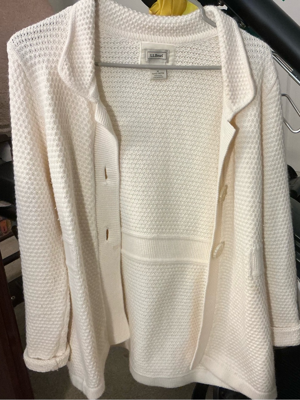 L.L. Bean Cream Textured Knit Button-Front Women's Cardigan